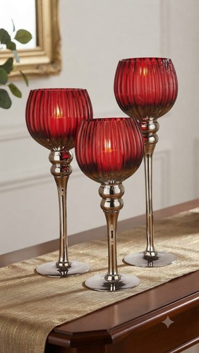 Set red glass candle - set,