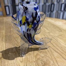 Vintage Murano Style Art Glass Fish Figurine Multicolour Handmade Glass Ornament