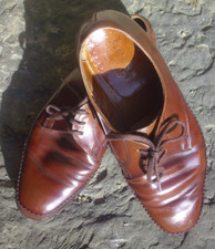 Vintage Loake Dark Tan Polished Leather  Apron Front Derby Shoes Size 8