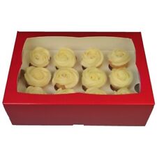 Windowed Red Cupcake Boxes for 4, 6, 12 Cup Cakes & Tray for Valentines Xmas Etc