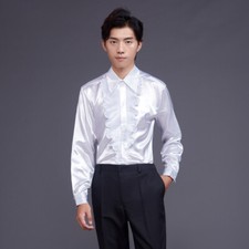 Men Ruffle Satin Dance Shirts