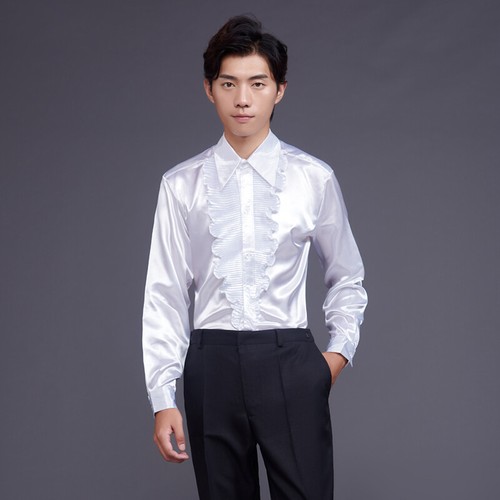 Men ruffle satin dance - dance, shirts