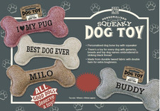 Personalised Dog Toy - Squeaky Bone Shaped Dog Toy with Names & Breeds