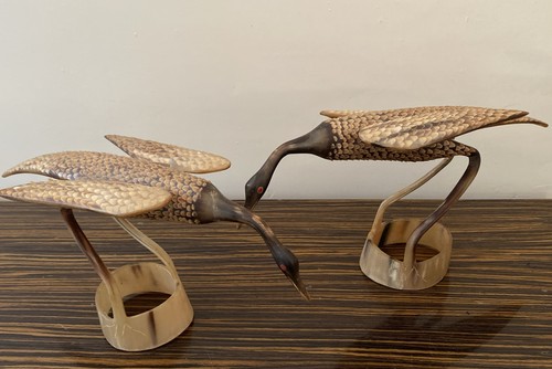 Pair hand carved bird crane - pair, hand-carved