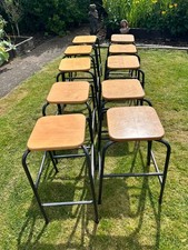 5 Available - Vintage Stacking School Lab Stools - Cafe Bar Restaurant Home Bar