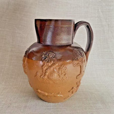 Antique c1820s Large Salt Glazed Harvest Hunting Ale Jug Tankard Stag & Hounds