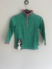 JOULES Girls Fairdale Jumper Half Zip Sweatshirt Age 6 & 7 Green Stripe Dog OE15