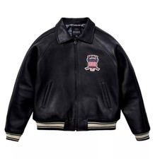 Men's Avirex Black Genuine Leather Bomber Jacket American Flight Leather Jacket