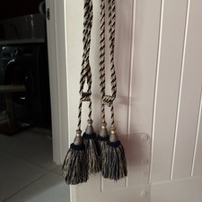  Vintage double rope country house tassel curtain tie backs  blue & gold 