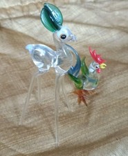  2 x  Vintage  Glass  Miniature Animals ,  ?Pirelli Murano - Deer And Cockerel 