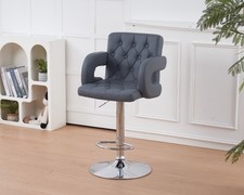 Premium Quality Pu Leather Gas Lift Stainless Steel Bar Stools X 2 Grey Colour