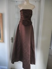 Veromia Brown Bridesmaid Dress Size 14 Pleated Corset Bodice Top Satin Skirt Pro