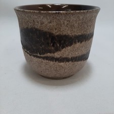 Vintage West German Stoneware Plant Pot 12cm (807-12) Grey Brown Strip See Desc.