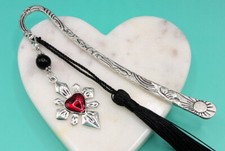 RED HEART GOTHIC STYLE CHARM Metal BOOKMARK TASSEL READER PERSONALISED GIFT XMAS
