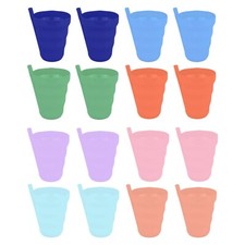 Children Plastic Cup Tumblers with Built in Straw Sip Cup 8pc Reusable Party