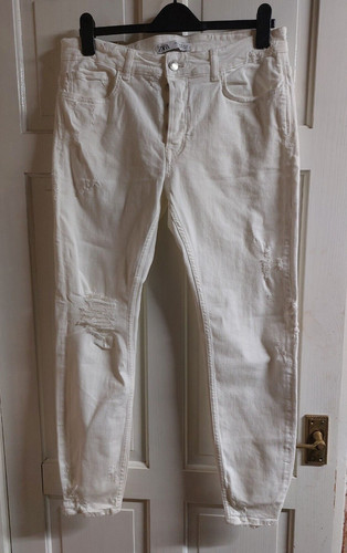 Zara white distressed stretch - white,