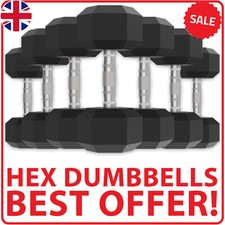HEX DUMBBELLS SET PAIR ERGO IRON HAND WEIGHTS RUBBER ENCASED HEXAGONAL GYM FIT