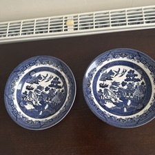 2 Ringtons James Broadhurst Bowls Old Willow Pattern Blue and White Ceramic