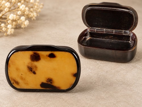 Antique horn hinged snuff pill - antique,