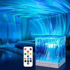Wireless LED Night Light Ocean Wave Aurora Projector Lamp 16 Colors Rechargeable