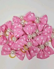 Dog Grooming  Bows Pink Elastic Pet Puppy Pack Of 10 Handmade UK