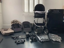 iCandy Apple 2 Pear Pushchair & Travel System, carry cot, 2 seats, and adaptors