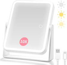Rechargeable Magnifying Mirror with Lights,1X/10X Double Sided Makeup Mirror-3 C