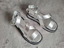 Topshop Size 4 Gladiator Style Silver Sandals Buckle Fastening