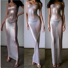Sexy Maxi Through Dress Party Bodycon Clubwear Sheer Cocktail Womens Dresses New