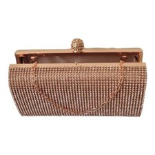 New Rose Gold Diamante Stone handbag Clutch Purse Party Wedding Prom Gift Xmas