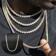 Tennis Necklace 5MM Round Cut Cubic Zirconia Chain Iced Out 18ct Gold Plated UK