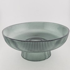Navaris Green Glass Fruit Bowl 26cm Ribbed Footed Serving / Table Centrepiece