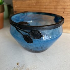 ANTIQUE French Daum Nancy ?  Glass Bowl LE VERRE FRANCAIS SCHNEIDER Metal Rim 