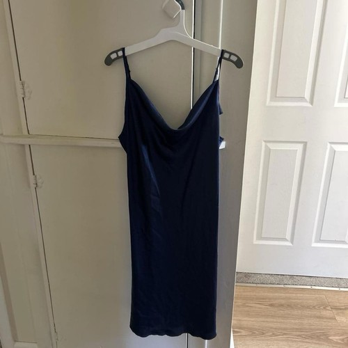 One size navy blue satin - satin, dress