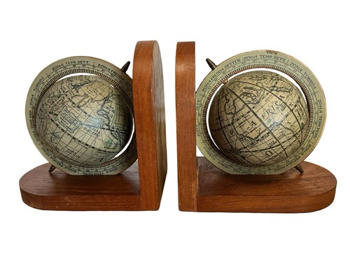 Pair wood world globe - pair,