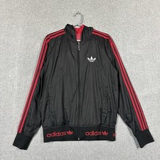 Adidas Jacket Mens Size Small Firebird Reversible Full Zip Hooded Black Red