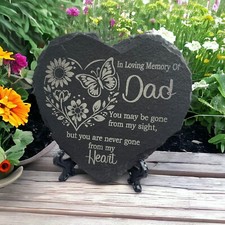 Slate Heart Memorial Plaque Remembrance Stone Cross Design Rose Memorial Grave