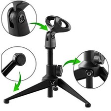 Microphone Desk Adjustable Stand Tripod Desk Top Clip Holder Foldable Table Mic