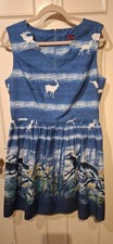 Hell Bunny Blue Summer Dress Deer/Wildlife Pattern Size XL (14 UK / 42 EU) Cute