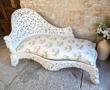 Victorian Anglo Indian Chaise Longue Daybed - Carved Hardwood - White
