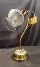 Vintage Art Nouveau swan neck lamp. Ceramic insert & opaque etched glass shade.