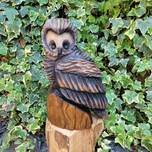 Chainsaw carved hardwood owl - carved,