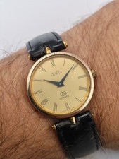 Gucci 2000M Watch Men 30mm Champagne Dial Gold Plated Round 