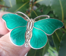 Norwegian BUTTERFLY BROOCH Silver Sterling Green Enamel Edvin Kristiansen Norway
