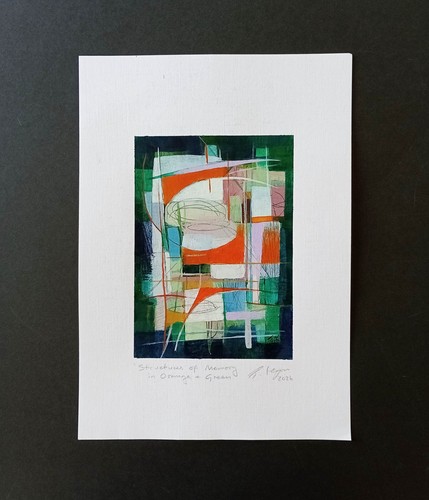 Original orange green abstract - original,