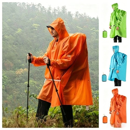 Hooded rain poncho long - hooded,