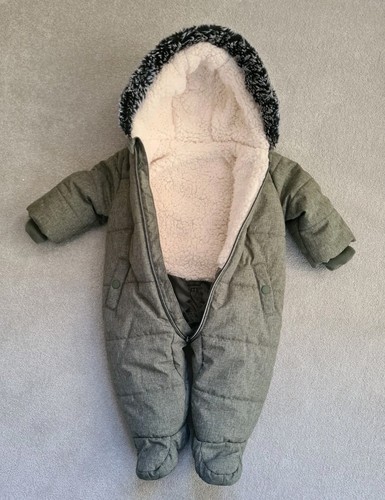Khaki faux fur trim - 3-6m,