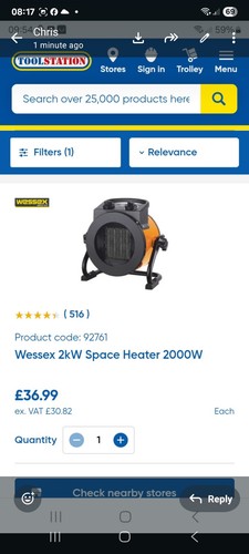 Wessex 2kw fan - 2kw, space
