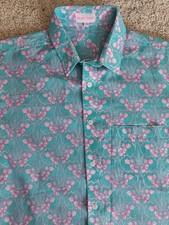 Frangipani Mens Shirt Pale Turquoise & Pink Floral Geometric Pattern Size Medium