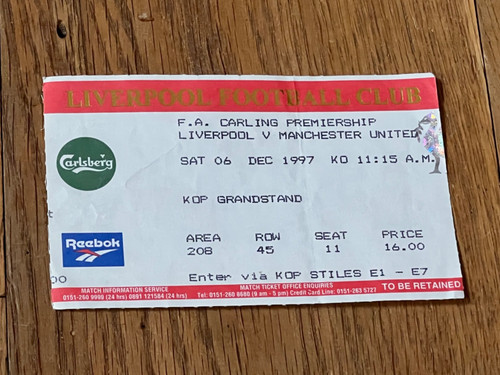 Ticket 1997 liverpool v - ticket,